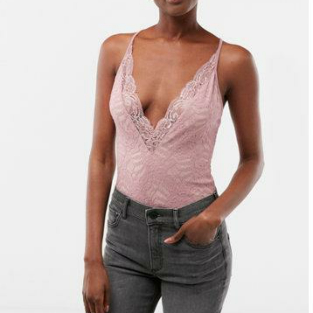 Express pink lace bodysuit Small